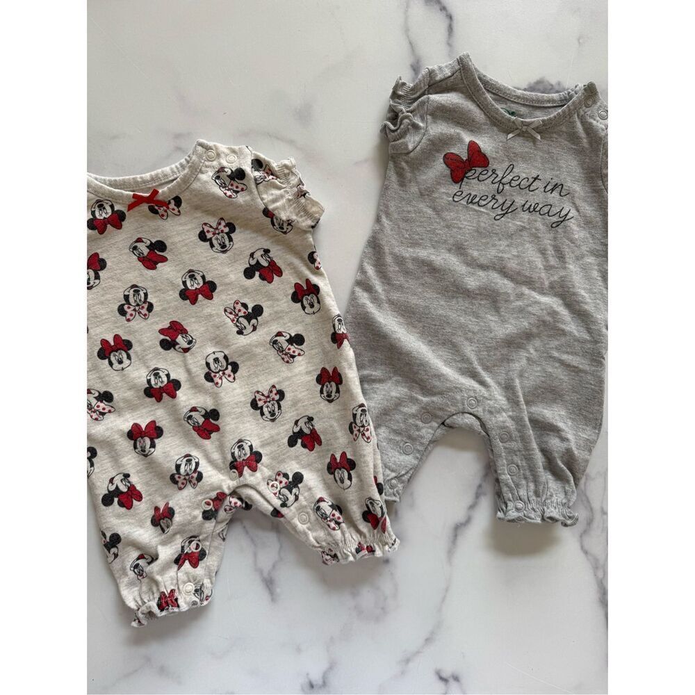Disney baby newborn girl Minnie Mouse short sleeve romper bodysuit bundle of 2